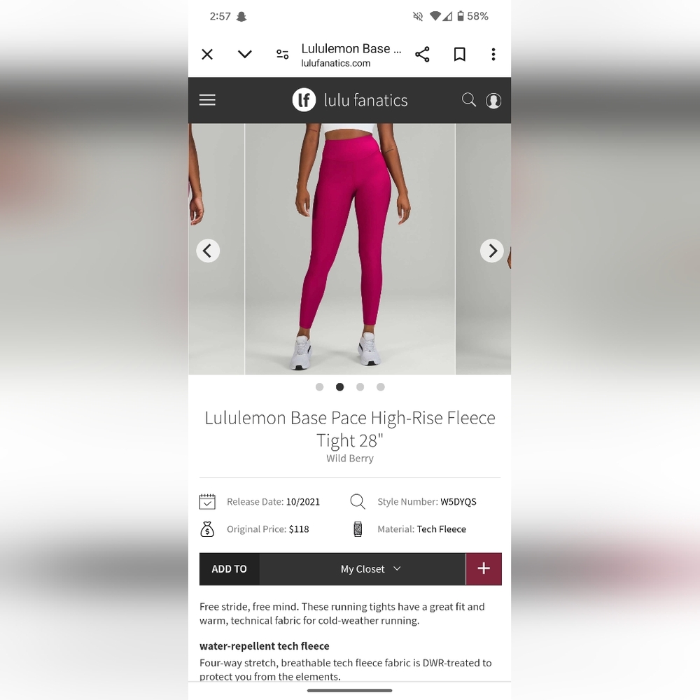 Lululemon base pace fleece leggings